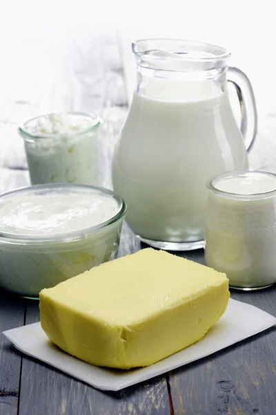 Diary Products, milk,cheese,ricotta, yogurt and butter — Stock Photo, Image