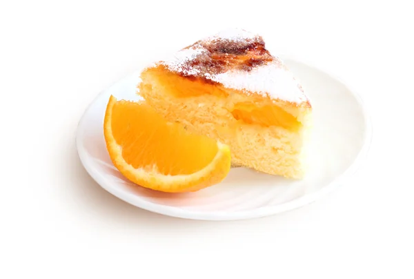 Air cake with oranges and sugar isolated on white — Stock Photo, Image