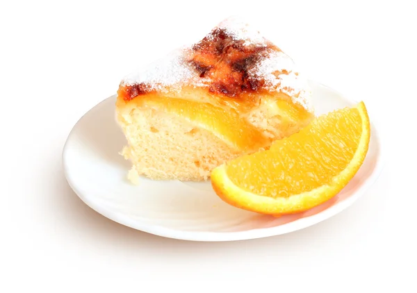 Air cake with oranges and sugar isolated on white — Stock Photo, Image
