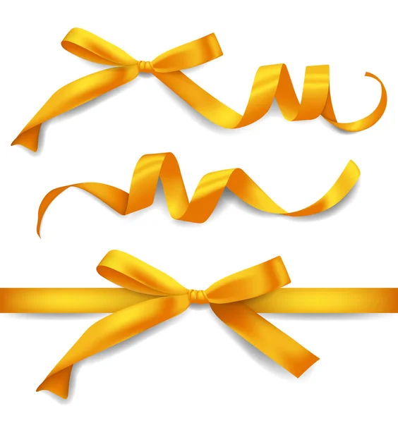 Rubans dorés réalistes sertis d'arcs, décoration pour coffrets cadeaux, élément design — Image vectorielle
