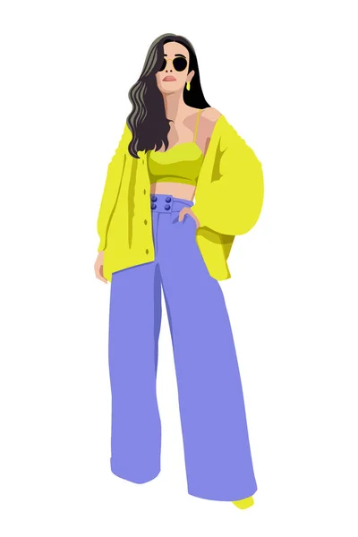 Vrouwen op hoge hakken gekleed in stijlvolle trendy kleding - vrouwelijke mode illustratie — Stockvector