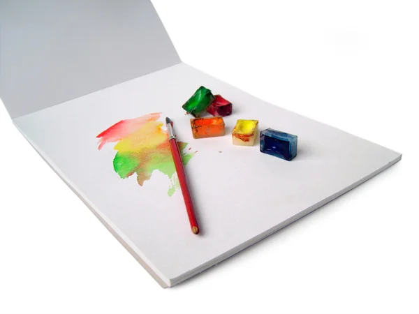 Sketch book and water colors — Stock Photo, Image