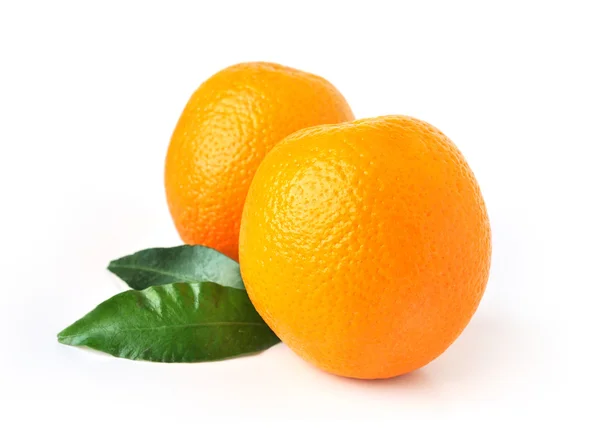 Two juicy organic oranges isolated on white background — Stock Photo, Image