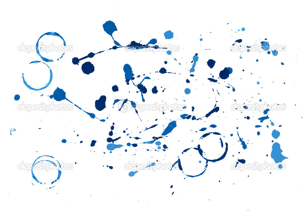 Blue paint splatters on white background