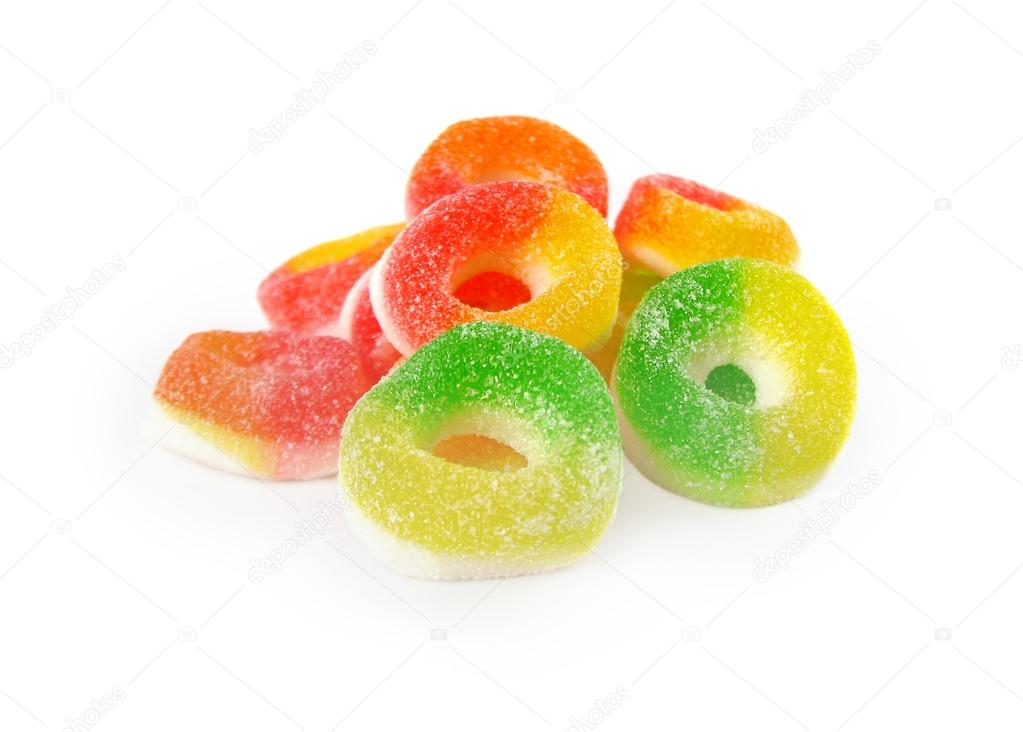 Jelly candies with sugar isolate don white background