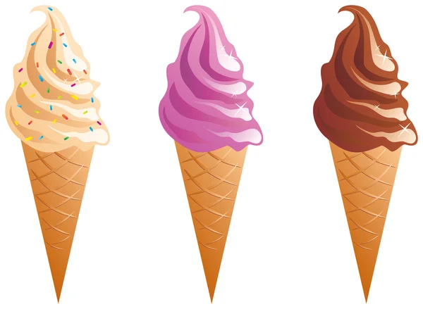 三个冰淇淋华夫饼锥体 — 图库矢量图片