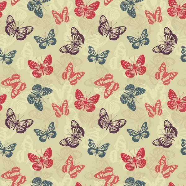 Patrón retro sin costuras con mariposas — Archivo Imágenes Vectoriales
