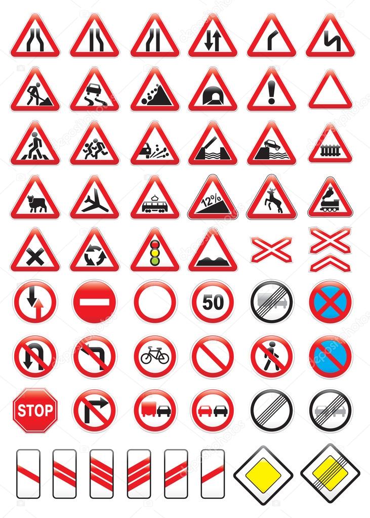 Set of glossy road signs