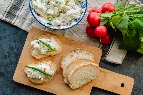 Sandwiches Cottage Cheese Healthy Breakfast — Stock Photo, Image