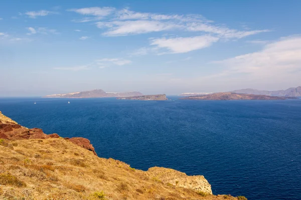 Santorini Kust Blauwe Zee Uitzicht Caldera Vanaf Het Schiereiland Akrotiri — Stockfoto