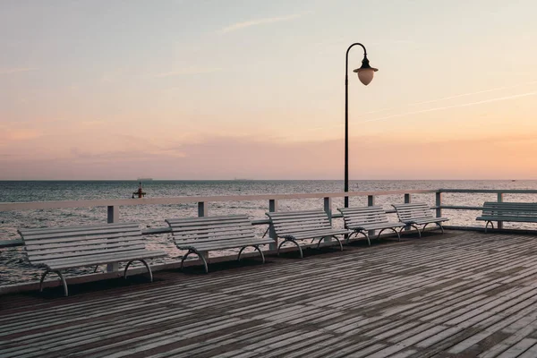 Molo Gdynia Orlowo Mattina Con Colori Alba Mar Baltico Polonia — Foto Stock