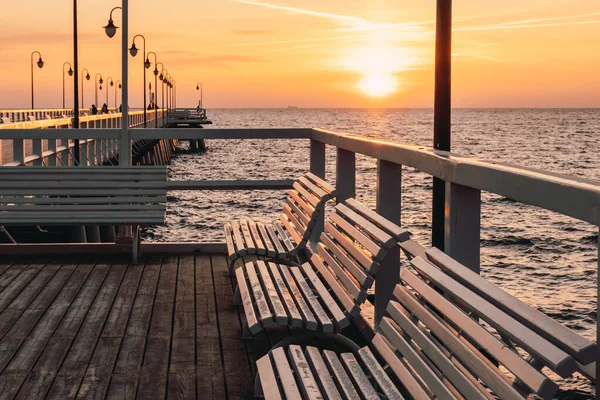 Molo Gdynia Orlowo Mattina Con Colori Alba Mar Baltico Polonia — Foto Stock