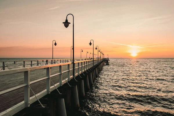 Molo Gdynia Orlowo Mattina Con Colori Alba Mar Baltico Polonia — Foto Stock