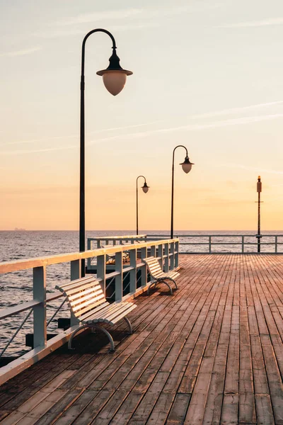 Pontile Gdynia Orlowo Con Colori Dell Alba Mar Baltico Polonia — Foto Stock