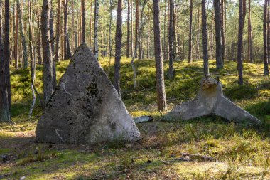 Hel, Polonya - 20 Mart 2022: Askeri açık hava müzesindeki tahkimatlar. Hel 'deki Sahil Güvenlik Müzesi