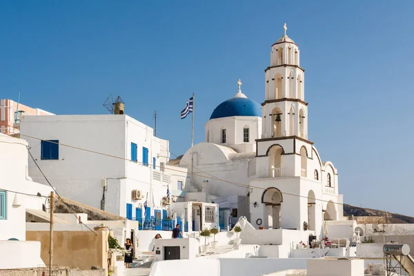 Santorini Řecko Září 2020 Kostel Pyrgosu Nejmalebnější Vesnice Santorini Kyklady — Stock fotografie