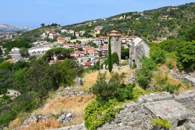 Cityscape panorama of Old Bar town from ancient fortress walls. Montenegro, Europe