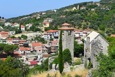 Clock tower in historical fortress in Stari Bar town near new city of Bar. Montenegro, Europe