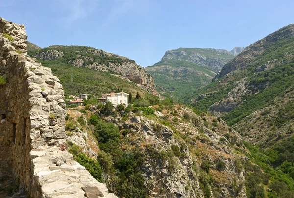 Panorama Montanha Antigas Muralhas Fortaleza Cidade Old Bar Montenegro Europa — Fotografia de Stock