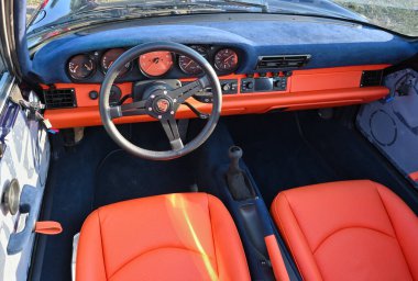 Gdansk, Poland - August 12, 2022: Inside of Porsche Carrera Targa on the street in the city