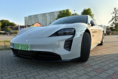 Gdansk, Poland - August 12, 2022: Electric Porsche Taycan GTS on the city street