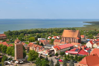 Frombork town panorama with Vistula Lagoon in background