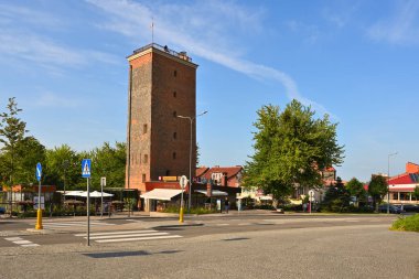 Frombork, Poland - August 15, 2022: Water Tower 1571 in Frombork with a terrace overlooking the city. Poland