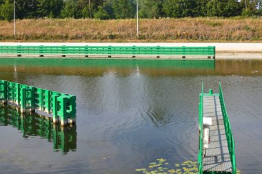 The canal of the historic sluice in Przegalina for ships sailing at different water levels between the Vistula and the Martwa Wisla. Poland