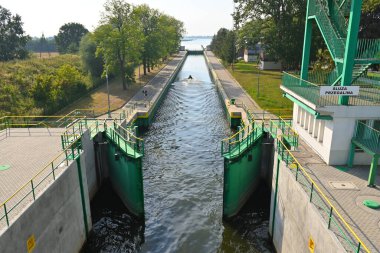 The historic sluice in Przegalina for ships sailing at different water levels between the Vistula and the Martwa Wisla. Poland