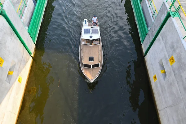 Przegalina Poland August 2022 Canal Przegalina Sluice Ships Sailing Different — Foto Stock