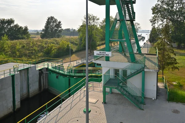 Historic Northern Sluice Przegalina Ships Sailing Different Water Levels Vistula — Foto Stock