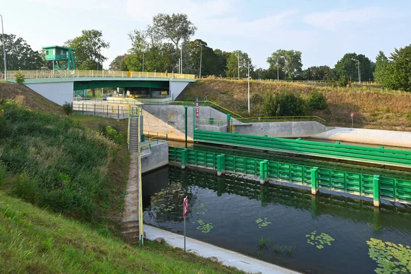 Historic Northern Sluice Przegalina Ships Sailing Different Water Levels Vistula — Foto Stock