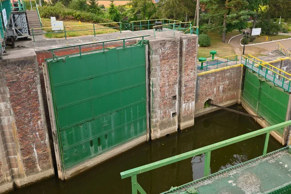 Gdanska Glowa Watergate Allows Sailing Szkarpawa River Protects Uawy Flooding — Stok fotoğraf