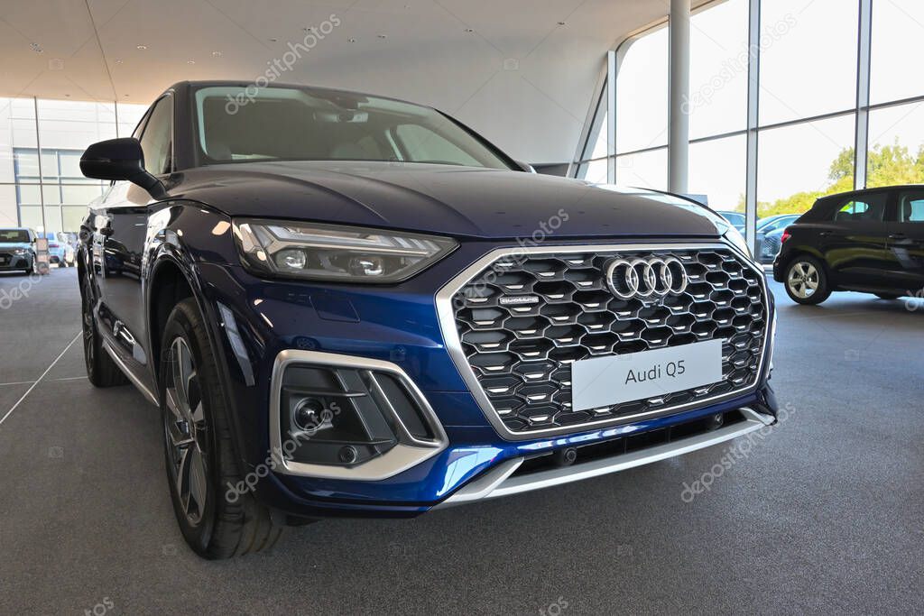 Gdansk, Poland - August 27, 2022: New model of Audi Q5 presented in the car showroom of Gdansk