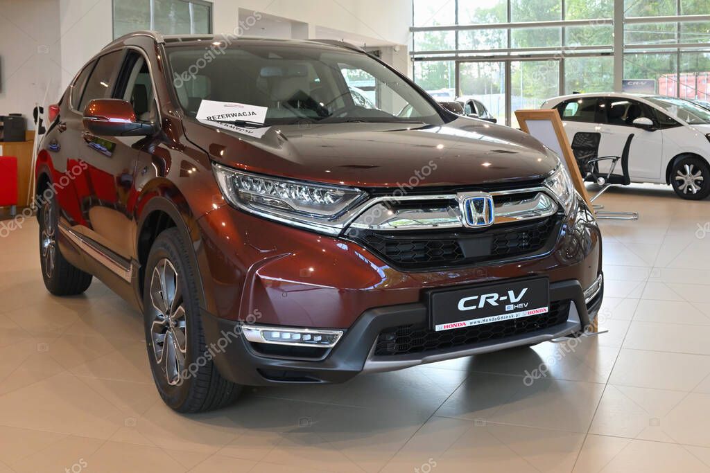 Gdansk, Poland - September 3, 2022: New model of Honda CR-V hybrid presented in the car showroom of Gdansk