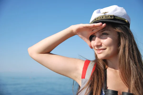 Young girl posing in a sea athletes on the coast of the Black Sea in Crimea — Stock Photo, Image