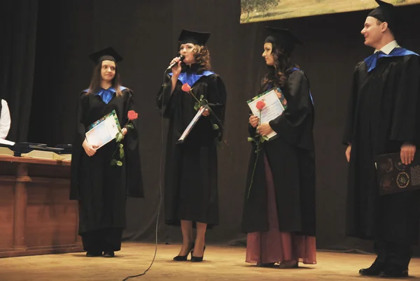 Graduation MPEI. Happy young people and greetings from teachers. — Stock Photo, Image