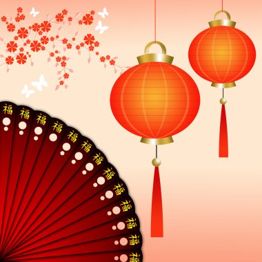 Chinese lanterns with fan clipart