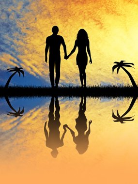 Günbatımında iki sevgili