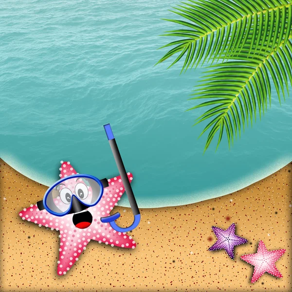 Starfish met snorkel masker — Stockfoto