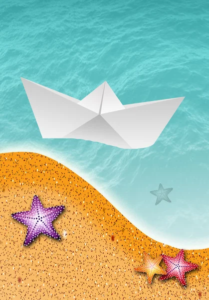 Paper boat on the sea — Stock Photo, Image