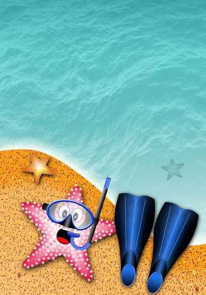 Estrella de mar con máscara de snorkel —  Fotos de Stock
