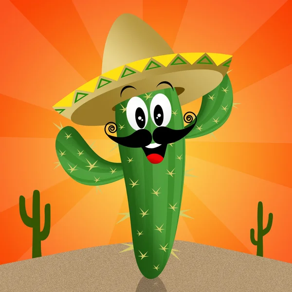 Cactus Cartoon With Sombrero — Stock Photo, Image