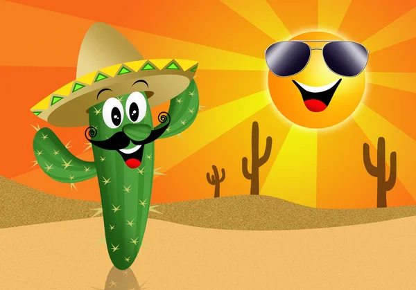 Cactus tecknade med sombrero — Stockfoto