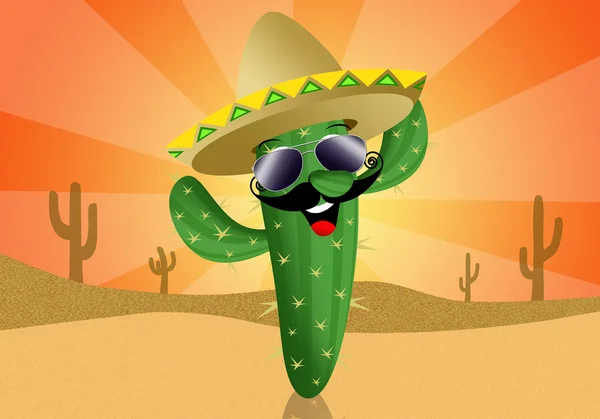Cactus tecknade med sombrero — Stockfoto