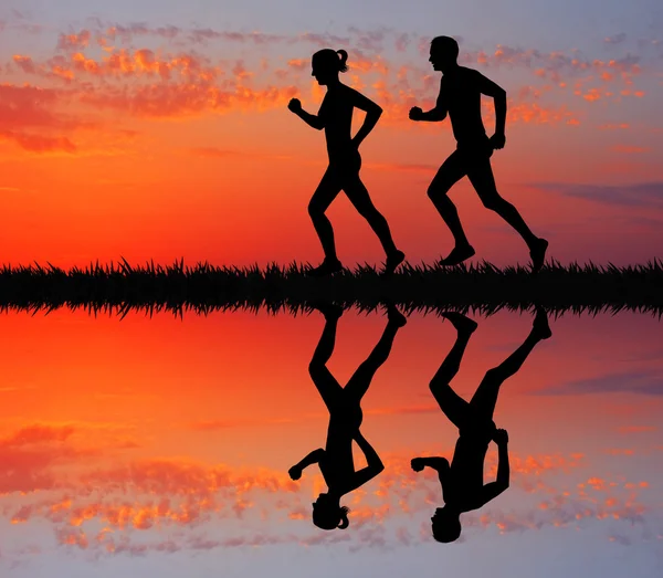 Running People At Sunset — Stock Photo, Image