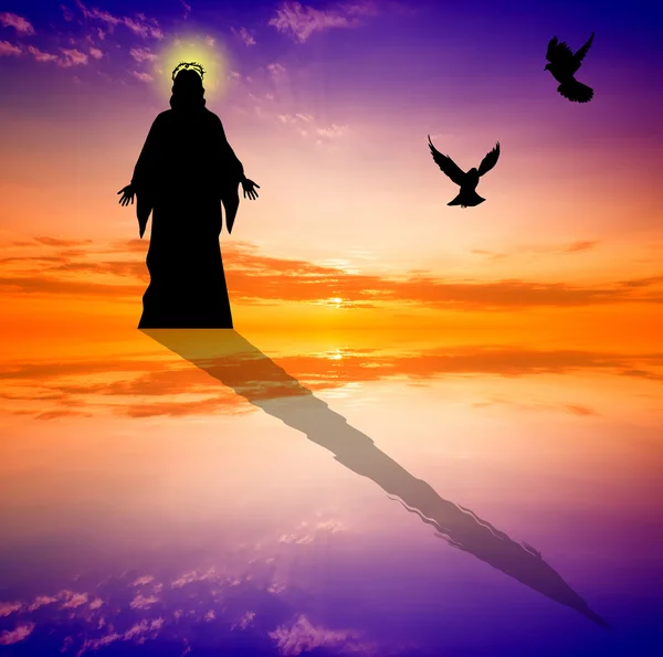 Jésus-Christ au coucher du soleil — Photo