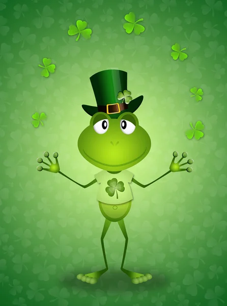Frog with clovers for St. Patrick 's Day — стоковое фото