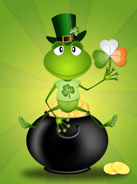Frog on a pot with money in St. Patrick's Day — Stock Photo, Image