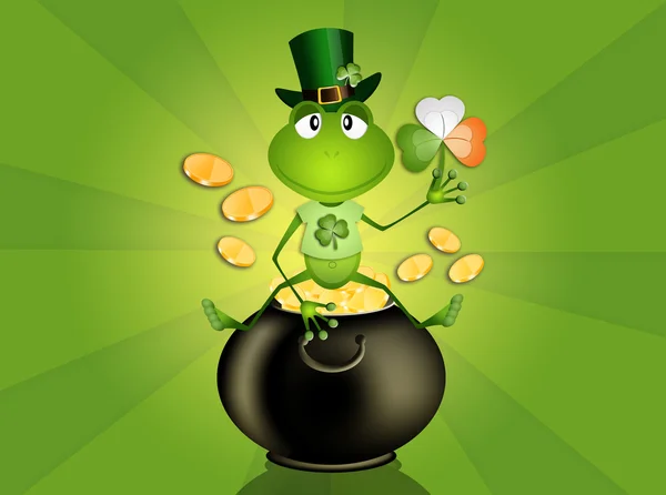 Βάτραχος σε μια κατσαρόλα με χρήματα για την ημέρα του Αγίου Πατρικίου — Φωτογραφία Αρχείου